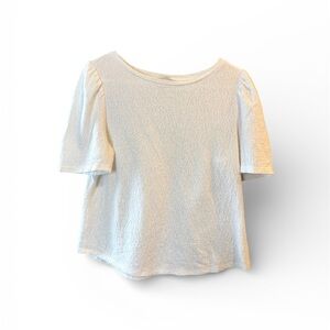 LOFT Cream Leaf Jacquard Short Puff Sleeve Top - Size M - Cottagecore